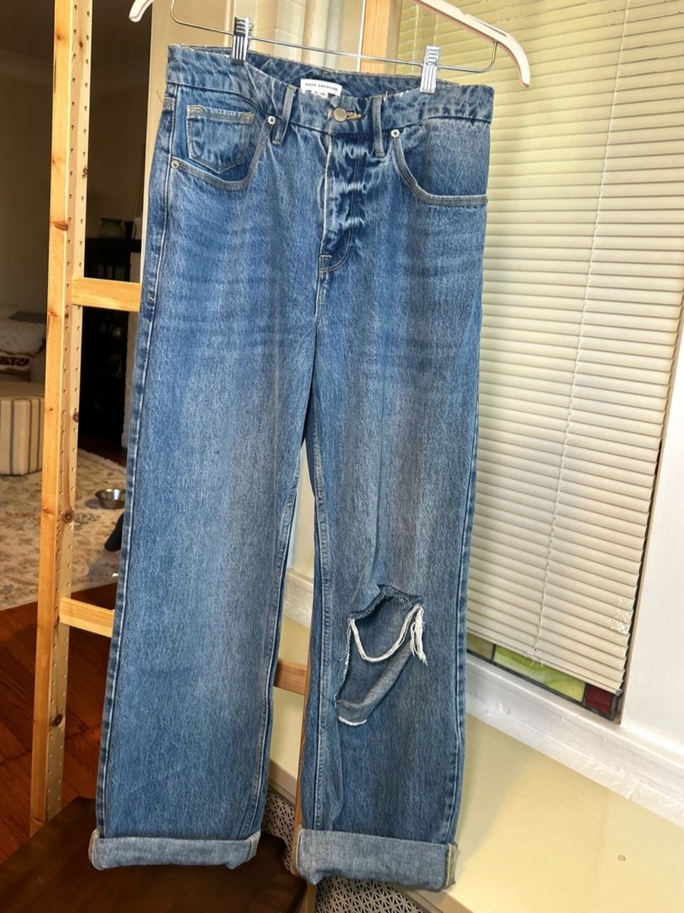 Good American Good 90s Straight Leg Jeans Blue Waist 29 Size 8 Relaxed Fit